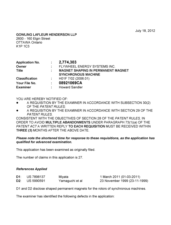 Document de brevet canadien 2774303. Poursuite-Amendment 20111218. Image 1 de 3