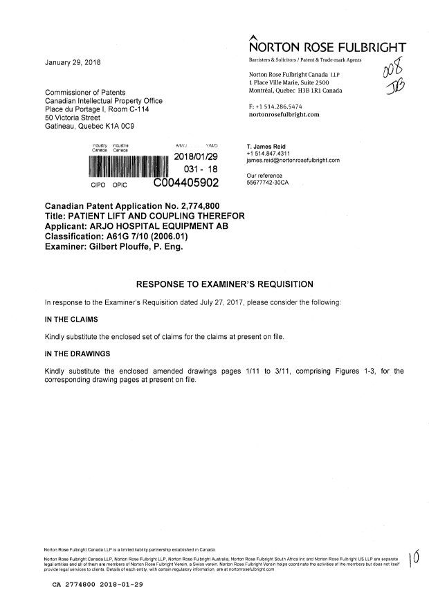 Document de brevet canadien 2774800. Modification 20180129. Image 1 de 10
