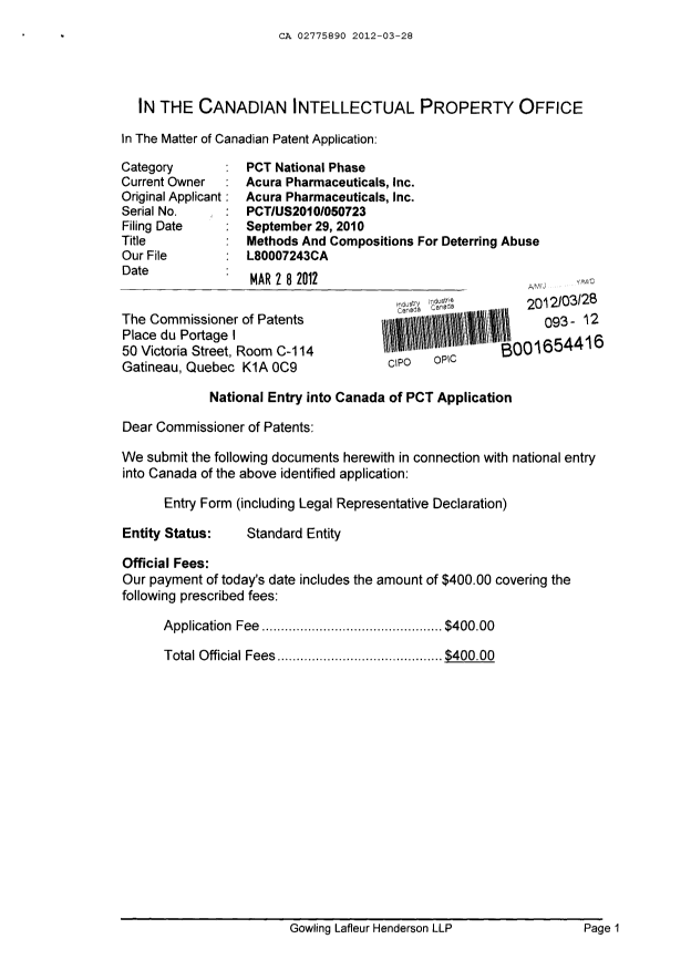 Document de brevet canadien 2775890. Cession 20120328. Image 1 de 4
