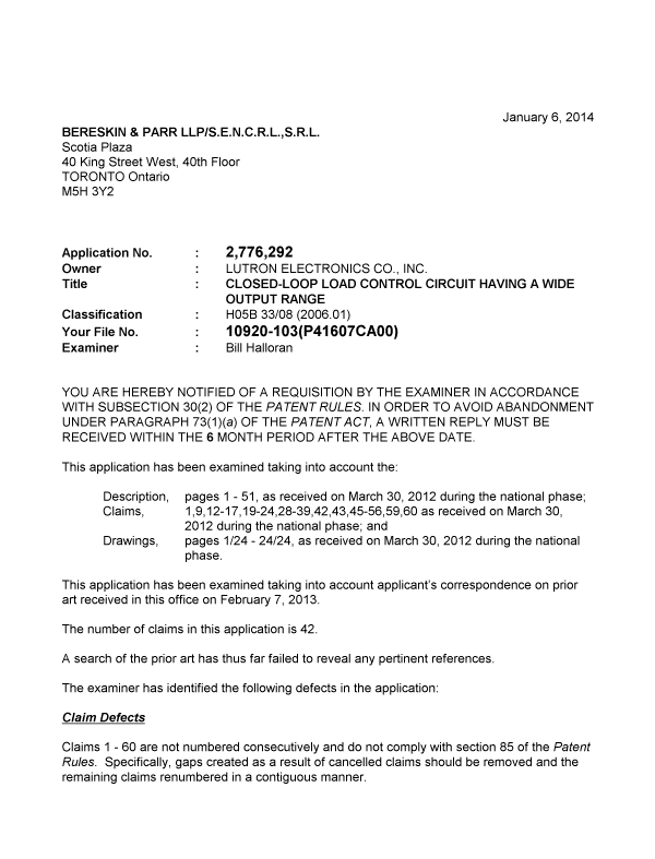 Canadian Patent Document 2776292. Prosecution-Amendment 20140106. Image 1 of 3