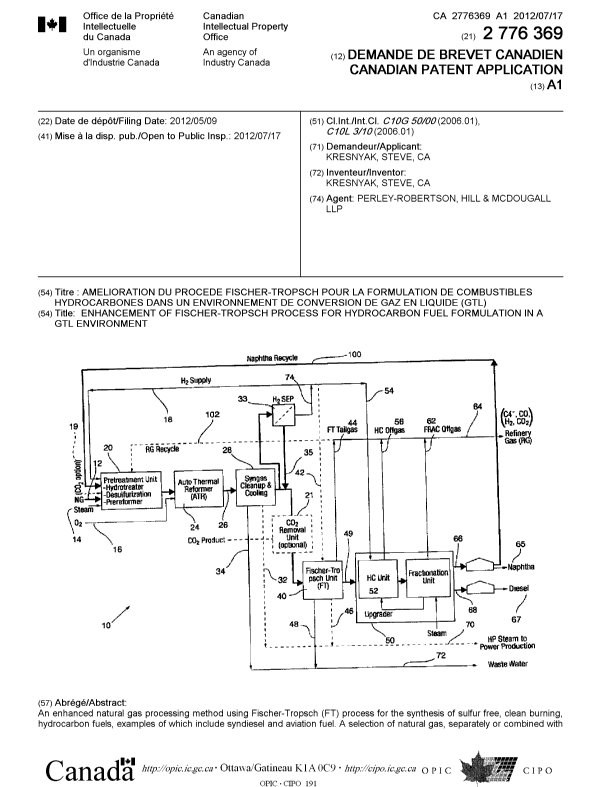 Canadian Patent Document 2776369. Cover Page 20111220. Image 1 of 2