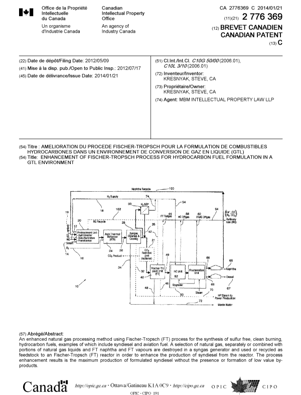 Canadian Patent Document 2776369. Cover Page 20121219. Image 1 of 1
