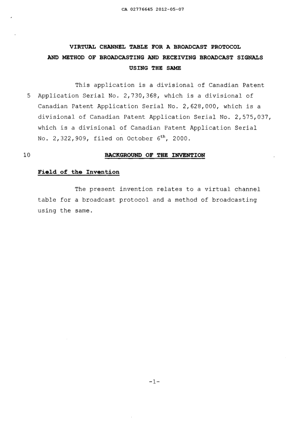 Document de brevet canadien 2776645. Description 20111207. Image 1 de 13