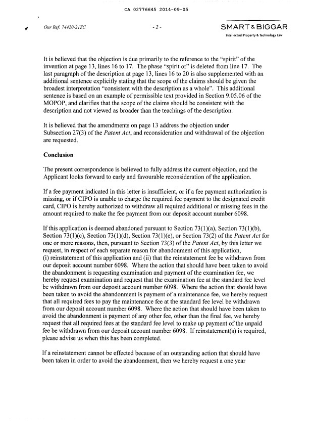 Canadian Patent Document 2776645. Prosecution-Amendment 20131205. Image 2 of 4