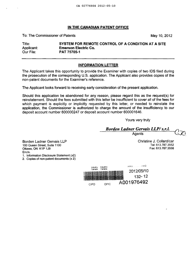Document de brevet canadien 2776664. Poursuite-Amendment 20111210. Image 1 de 1