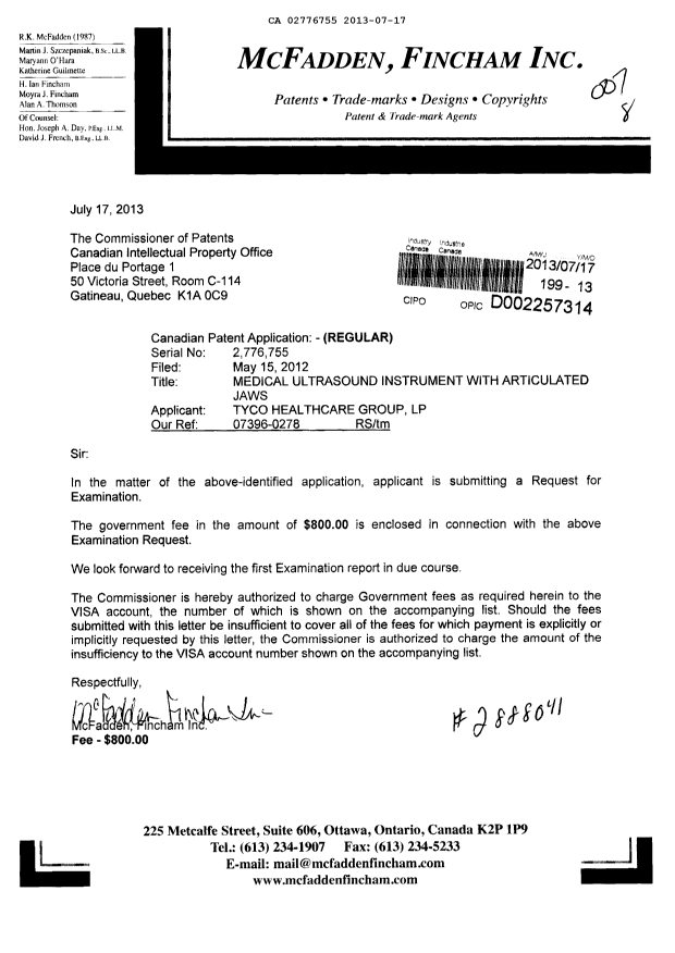 Document de brevet canadien 2776755. Poursuite-Amendment 20130717. Image 1 de 1