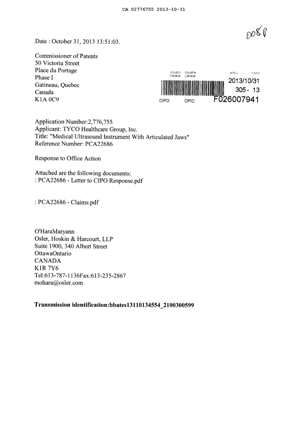 Canadian Patent Document 2776755. Prosecution-Amendment 20131031. Image 1 of 4