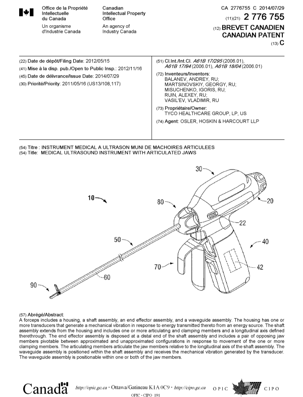 Document de brevet canadien 2776755. Page couverture 20140709. Image 1 de 1
