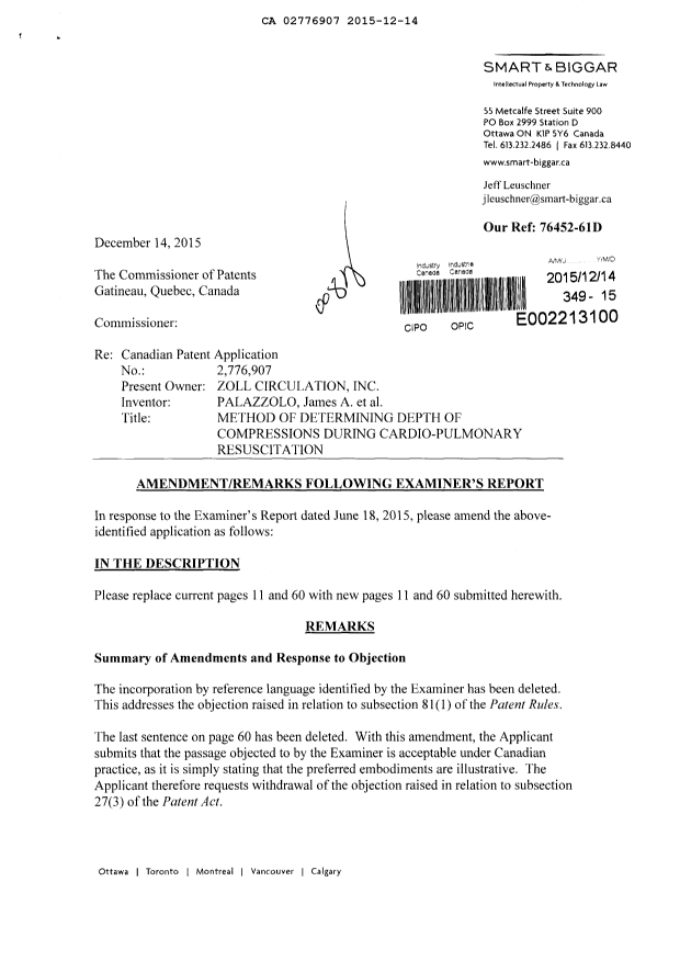 Canadian Patent Document 2776907. Amendment 20151214. Image 1 of 4