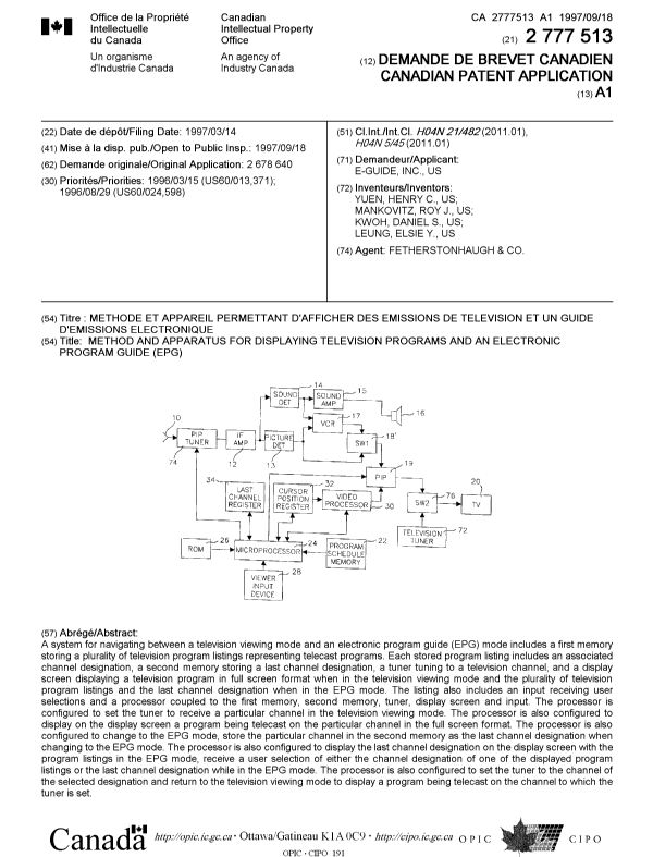 Canadian Patent Document 2777513. Cover Page 20111213. Image 1 of 1