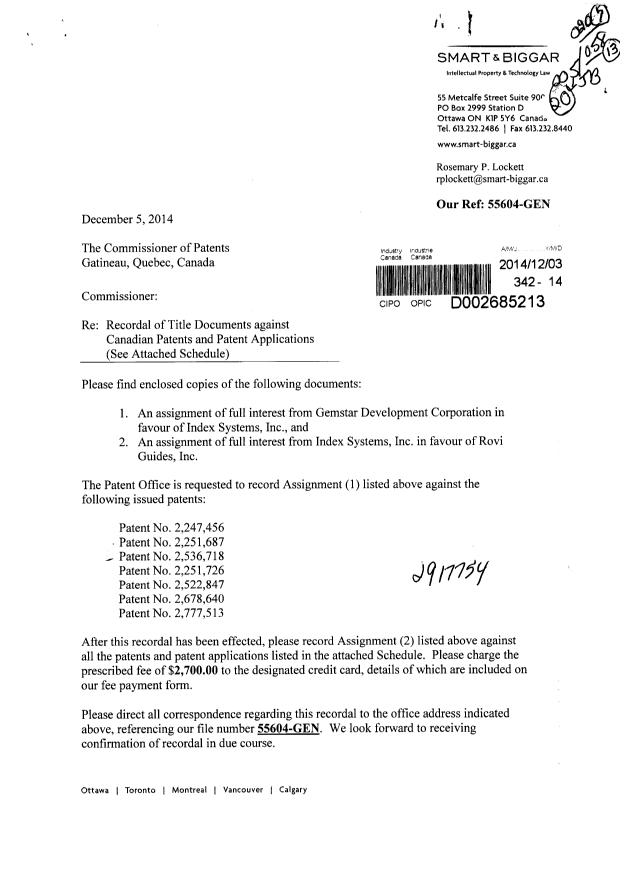 Canadian Patent Document 2777513. Correspondence 20131203. Image 1 of 6