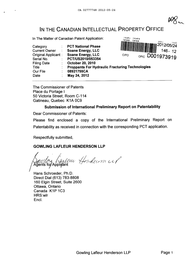 Canadian Patent Document 2777748. Prosecution-Amendment 20111224. Image 1 of 8