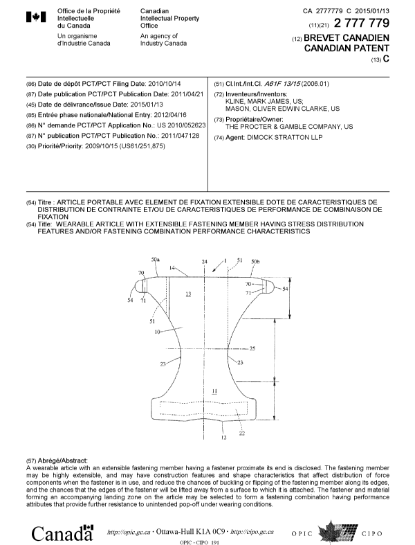 Canadian Patent Document 2777779. Cover Page 20141218. Image 1 of 1