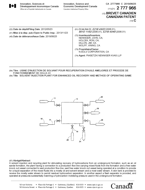 Canadian Patent Document 2777966. Cover Page 20190527. Image 1 of 1