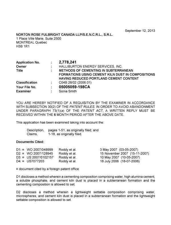 Document de brevet canadien 2778241. Poursuite-Amendment 20130912. Image 1 de 4