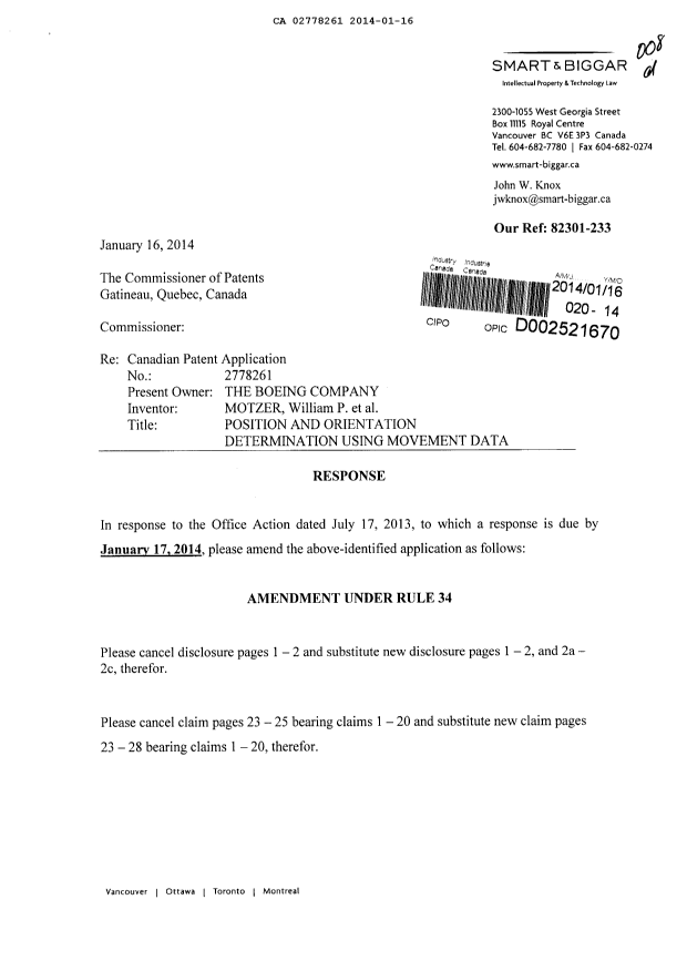 Canadian Patent Document 2778261. Prosecution-Amendment 20140116. Image 1 of 15