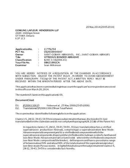 Document de brevet canadien 2779254. Poursuite-Amendment 20140520. Image 1 de 2