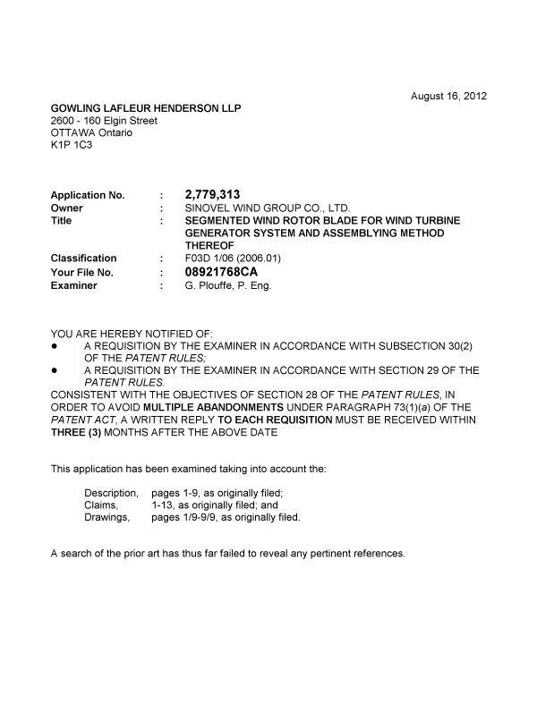 Canadian Patent Document 2779313. Prosecution-Amendment 20111216. Image 1 of 4