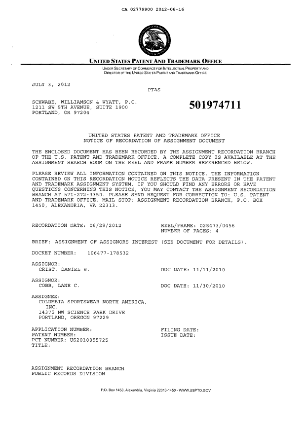 Canadian Patent Document 2779900. Assignment 20120816. Image 2 of 5