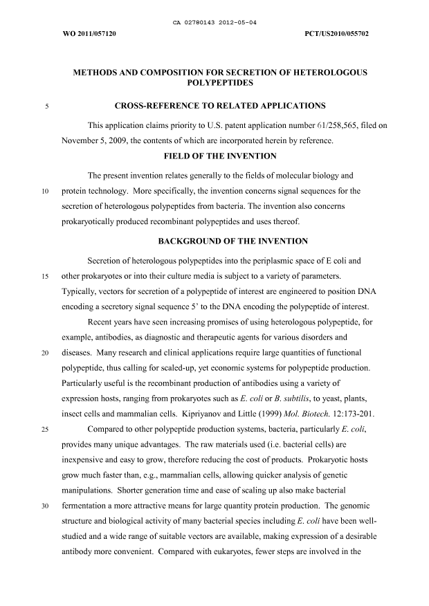 Canadian Patent Document 2780143. Description 20120504. Image 1 of 124