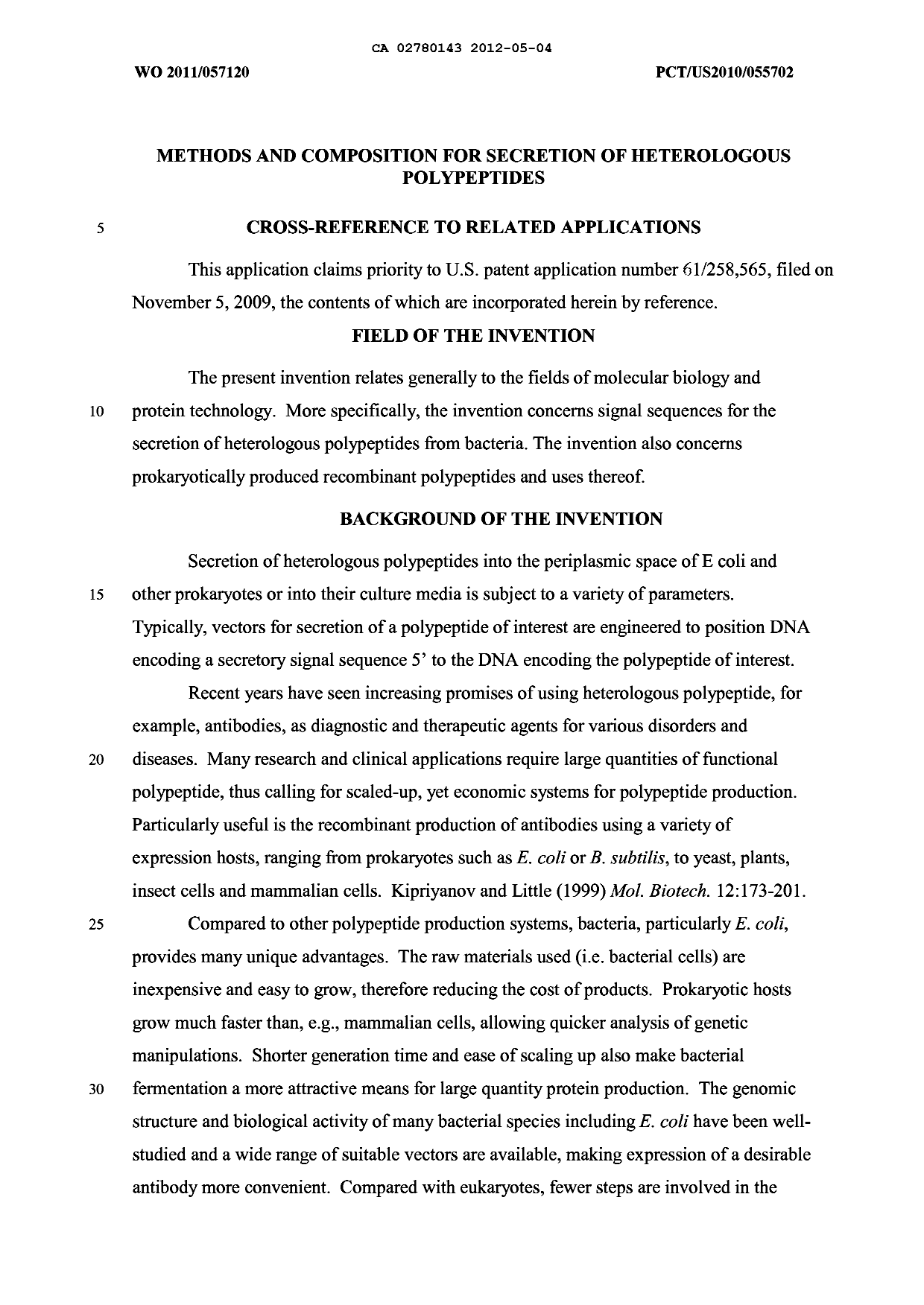 Canadian Patent Document 2780143. Description 20120504. Image 1 of 124