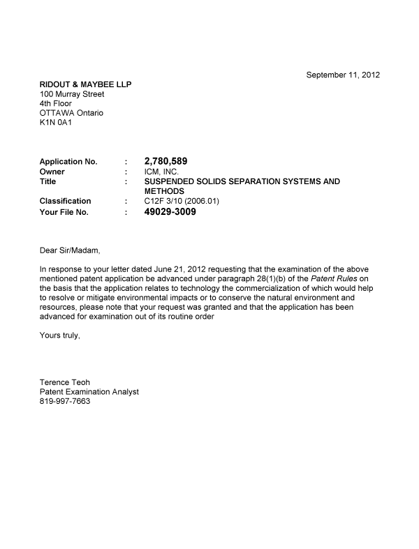 Document de brevet canadien 2780589. Poursuite-Amendment 20120911. Image 1 de 1