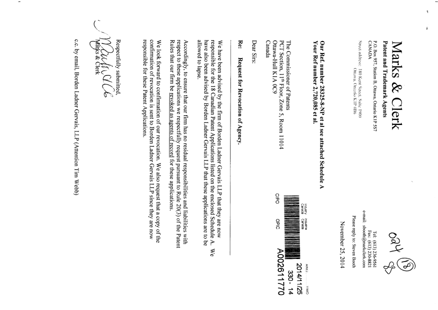 Canadian Patent Document 2781510. Correspondence 20141125. Image 1 of 3