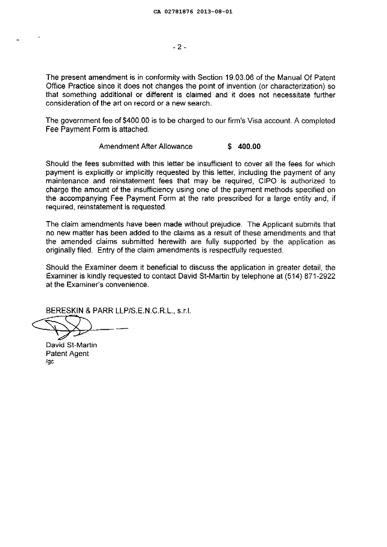 Document de brevet canadien 2781876. Poursuite-Amendment 20121201. Image 2 de 5