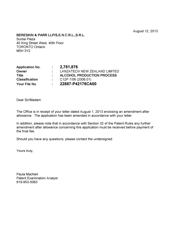 Canadian Patent Document 2781876. Correspondence 20121212. Image 1 of 1
