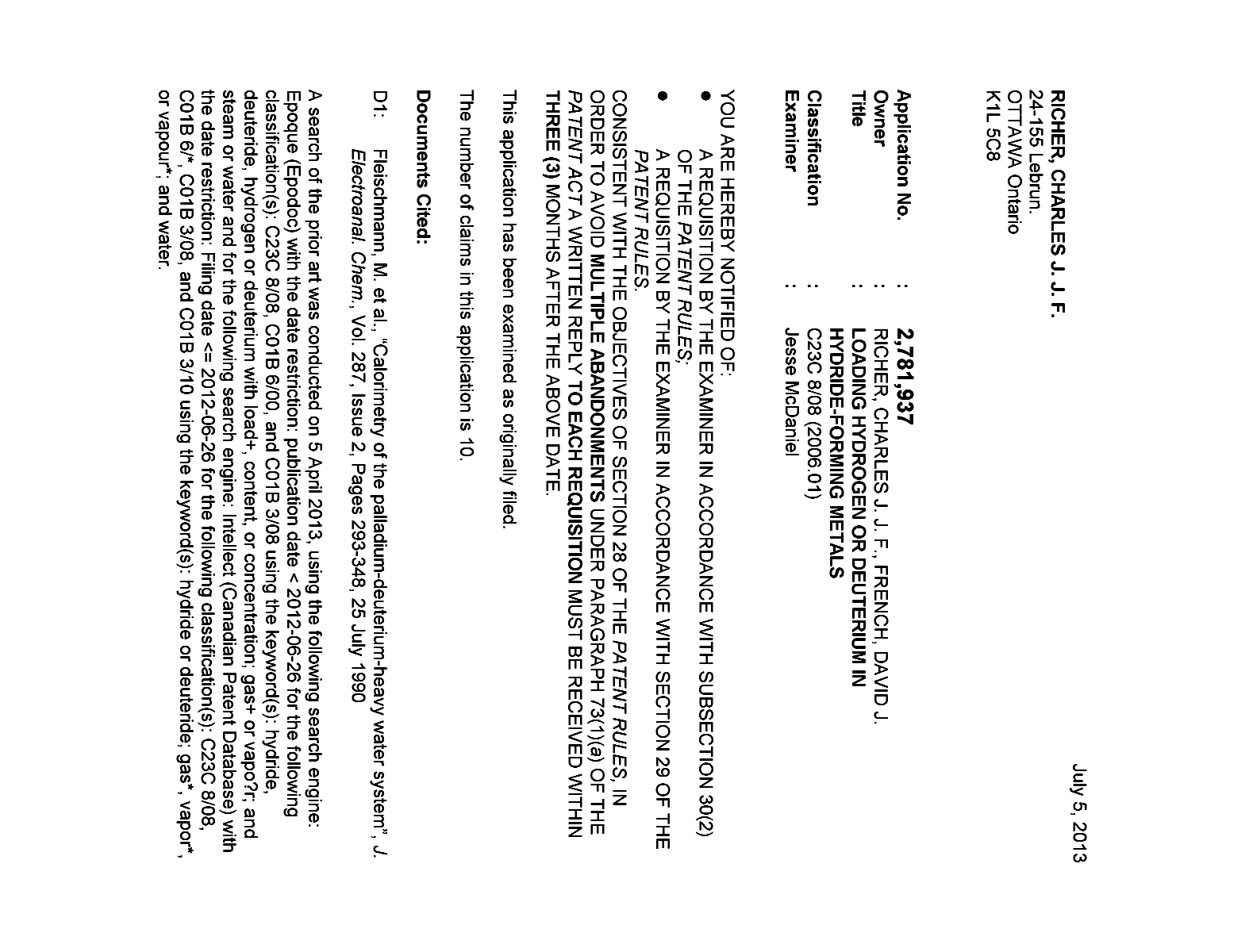 Canadian Patent Document 2781937. Prosecution-Amendment 20121205. Image 1 of 5