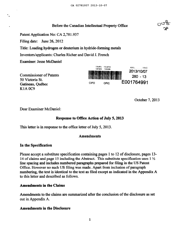Document de brevet canadien 2781937. Poursuite-Amendment 20121207. Image 1 de 42
