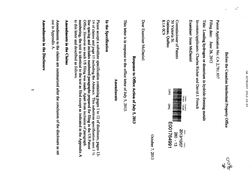 Canadian Patent Document 2781937. Prosecution-Amendment 20121207. Image 1 of 42