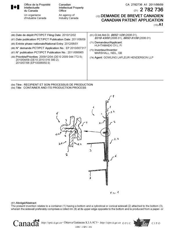 Canadian Patent Document 2782736. Cover Page 20120809. Image 1 of 2