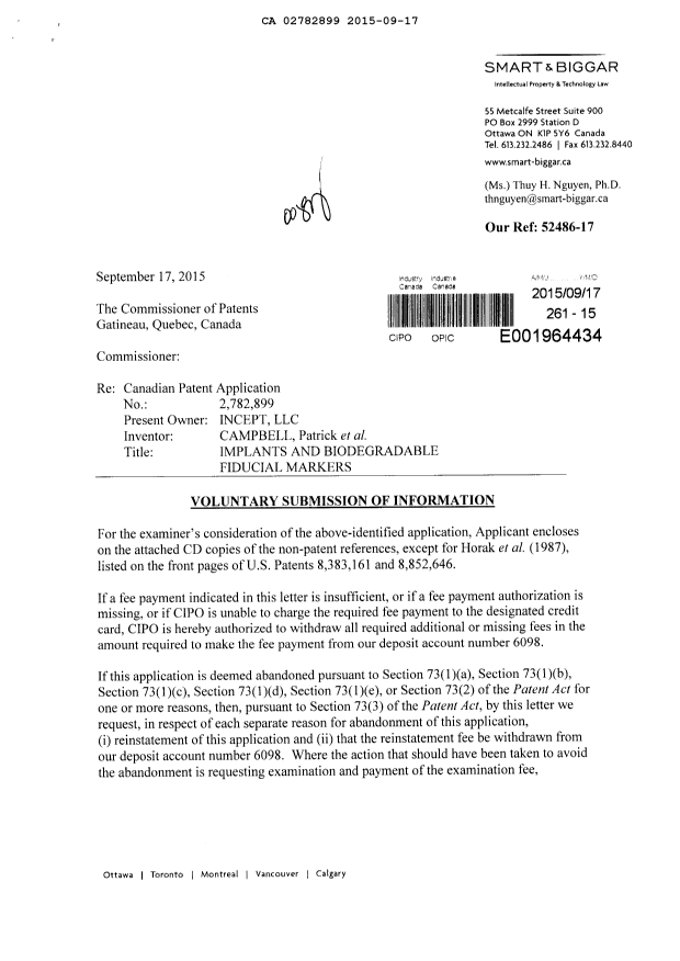 Document de brevet canadien 2782899. Poursuite-Amendment 20141217. Image 1 de 3