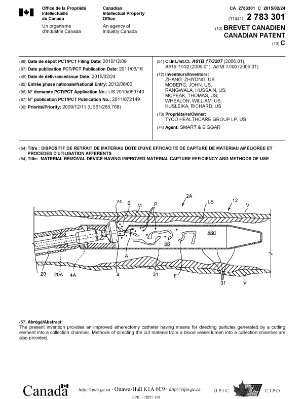 Canadian Patent Document 2783301. Cover Page 20141206. Image 1 of 1