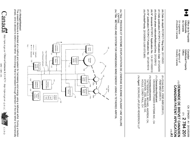 Document de brevet canadien 2784201. Page couverture 20111221. Image 1 de 2