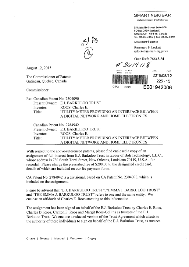 Document de brevet canadien 2784942. Cession 20150818. Image 1 de 22