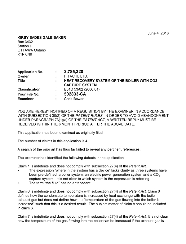 Canadian Patent Document 2785320. Prosecution-Amendment 20130604. Image 1 of 3
