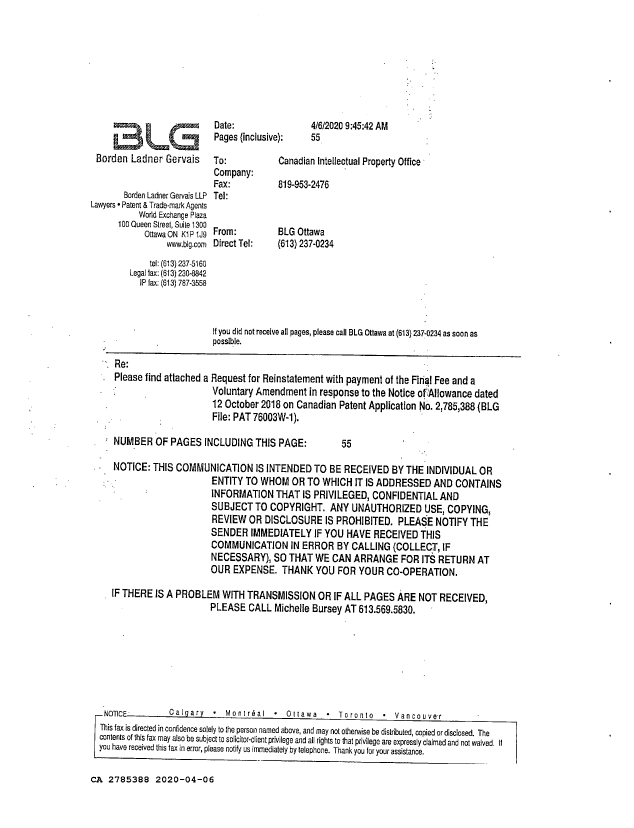 Canadian Patent Document 2785388. Final Fee 20200406. Image 3 of 3