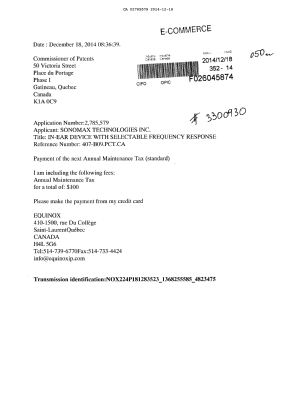 Canadian Patent Document 2785579. Fees 20141218. Image 1 of 1