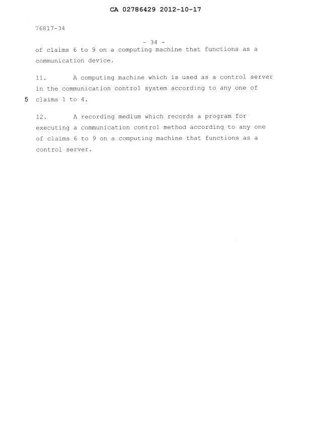 Document de brevet canadien 2786429. Revendications 20121017. Image 6 de 6