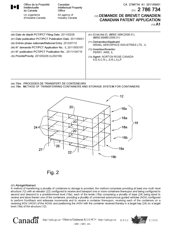 Document de brevet canadien 2786734. Page couverture 20121003. Image 1 de 1
