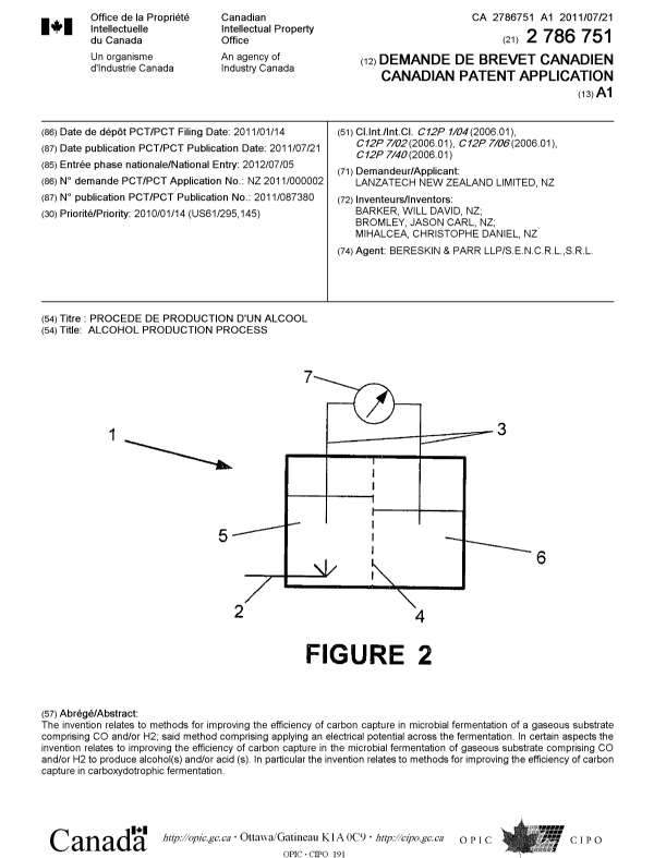 Document de brevet canadien 2786751. Page couverture 20111203. Image 1 de 1