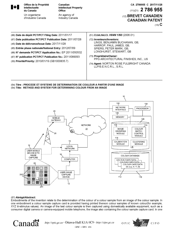 Document de brevet canadien 2786955. Page couverture 20171102. Image 1 de 2