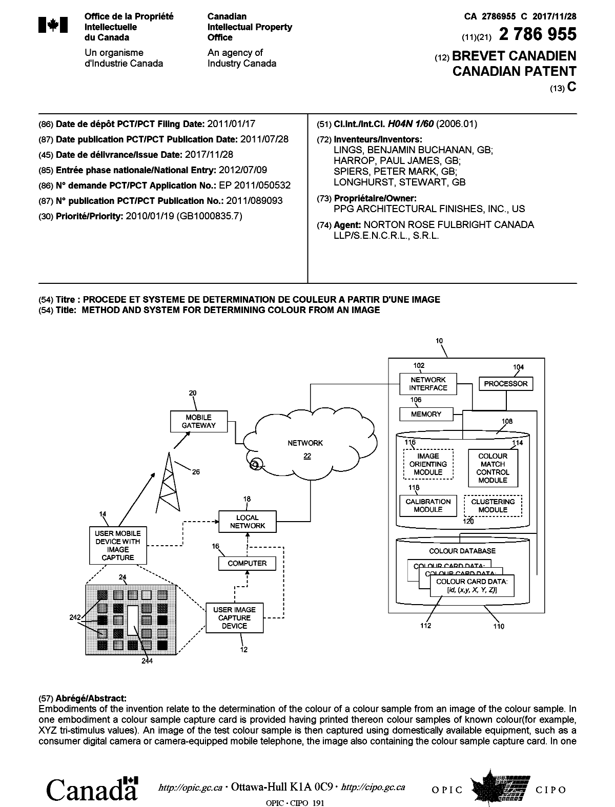 Canadian Patent Document 2786955. Cover Page 20171102. Image 1 of 2