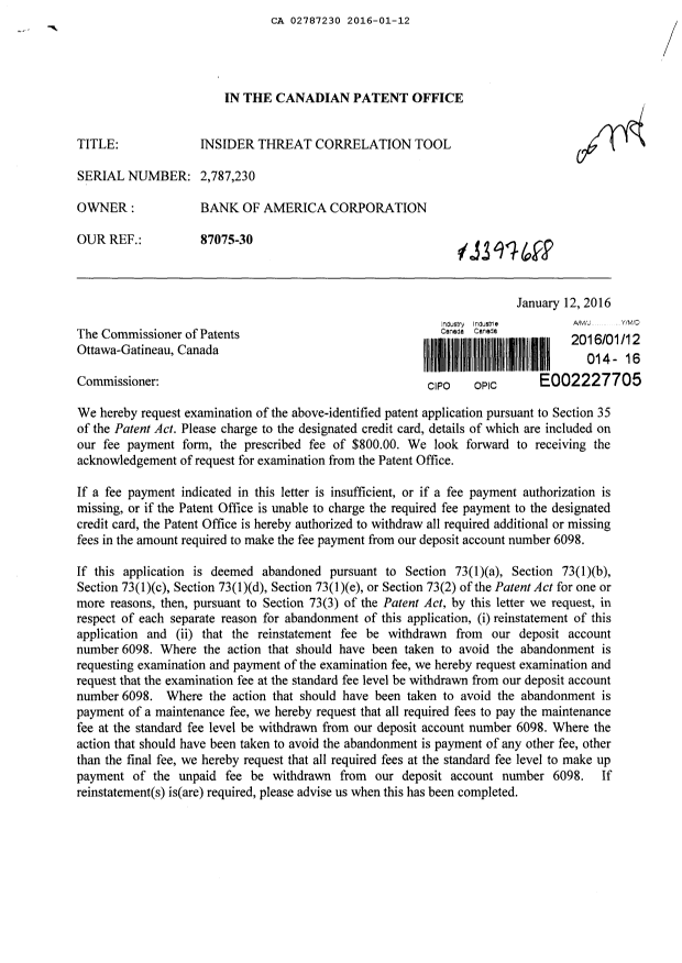 Canadian Patent Document 2787230. Prosecution-Amendment 20151212. Image 1 of 2
