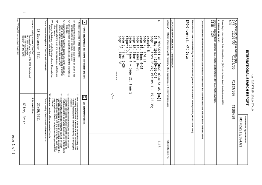 Document de brevet canadien 2787825. PCT 20111219. Image 1 de 5
