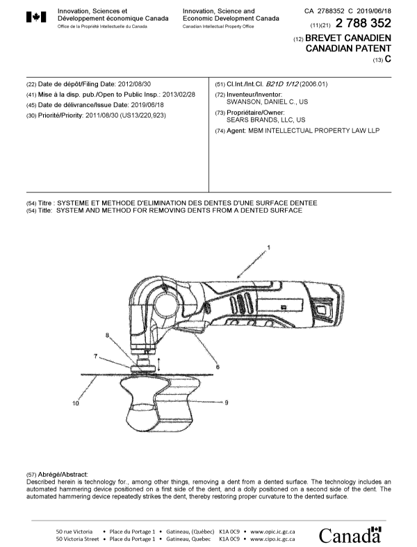 Document de brevet canadien 2788352. Page couverture 20190521. Image 1 de 1
