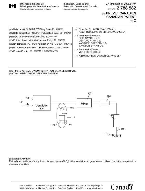 Document de brevet canadien 2788582. Page couverture 20191205. Image 1 de 1