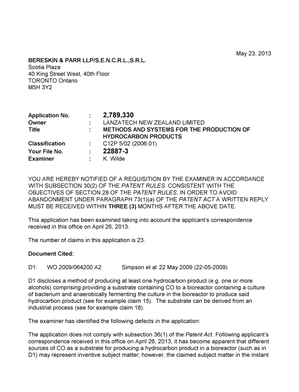 Document de brevet canadien 2789330. Poursuite-Amendment 20121223. Image 1 de 3